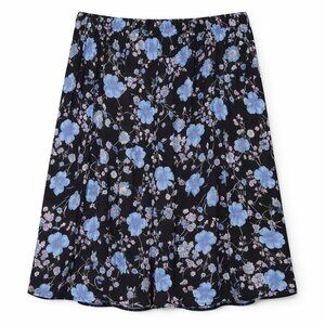 Talbots Black Blue Floral A-Line Midi Skirt Size 8 Lined Feminine Romantic